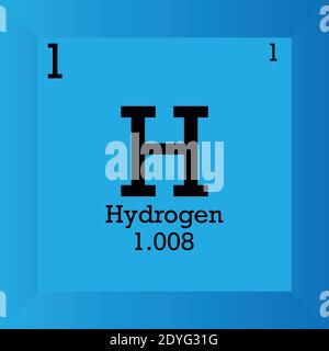 H idrogeno elemento chimico Tavola periodica. Illustrazione vettoriale singolo, icona elemento con massa molare, numero atomico e conn. Elettronico Illustrazione Vettoriale