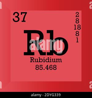 RB Rubidium Chemical Element Tavola periodica. Illustrazione vettoriale singolo, icona elemento con massa molare, numero atomico e conn. Elettronico Illustrazione Vettoriale