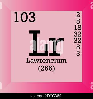 Tabella periodica degli elementi chimici del Lawrencium LR. Illustrazione vettoriale singolo, icona elemento con massa molare, numero atomico e conn. Elettronico Illustrazione Vettoriale