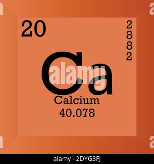 CA Calcium Chemical Element Tavola periodica. Illustrazione vettoriale singolo, icona elemento con massa molare, numero atomico e conn. Elettronico Illustrazione Vettoriale