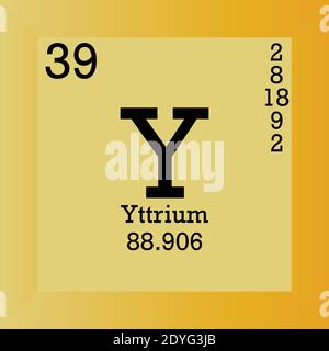 Y ittrio Tabella periodica degli elementi chimici. Illustrazione vettoriale singolo, icona elemento con massa molare, numero atomico e conn. Elettronico Illustrazione Vettoriale