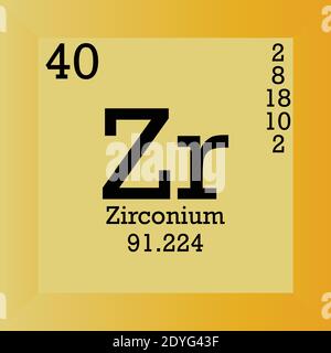 ZR zirconio Tabella periodica degli elementi chimici. Illustrazione vettoriale singolo, icona elemento con massa molare, numero atomico e conn. Elettronico Illustrazione Vettoriale