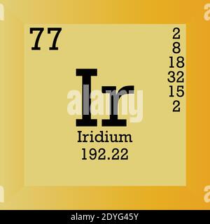 IR Iridium Chemical Element Tavola periodica. Illustrazione vettoriale singolo, icona elemento con massa molare, numero atomico e conn. Elettronico Illustrazione Vettoriale
