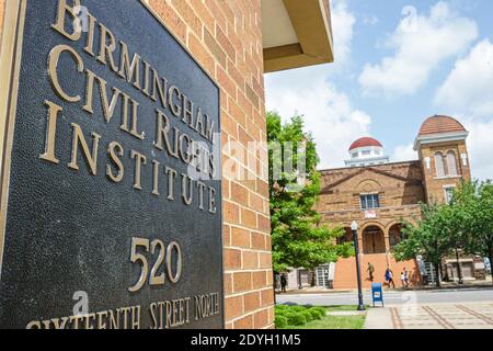Birmingham, Alabama, Civil Rights Institute, 16th Street Baptist Church 1963 bombardamento, cartello esterno Foto Stock
