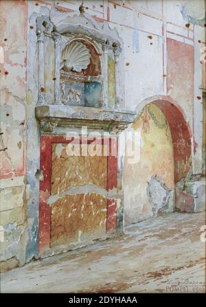 Lararium della Casa IX 1, 7, in Pompei acquerello di Luigi Bazzani. Foto Stock