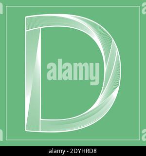 Font vettoriale decorativo. Bella lettera stilizzata D. simbolo lineare bianco isolato su sfondo verde. Può essere utilizzato per poster, scritte decorative, Illustrazione Vettoriale