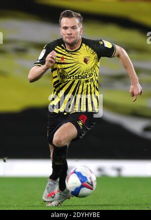 Tom Cleverley di Watford durante la partita del campionato Sky Bet a Vicarage Road, Londra. Foto Stock