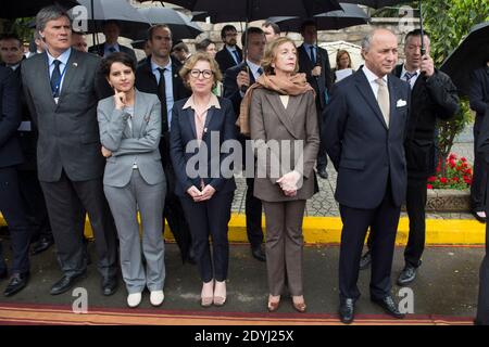 (Fromml) Ministro francese dell'agricoltura Stephane le foll, portavoce del Ministro francese per i diritti della donna e del Governo Najat Vallaud-Belkacem, Ministro francese dell'istruzione superiore e della ricerca Genevieve Fioraso, Il ministro francese del Commercio estero Nicole Bricq e il ministro francese degli Affari esteri Laurent Fabius si sono recati a Casablanca il 3 aprile 2013 in occasione della visita di due giorni del presidente francese. Foto di Bertrand Langlois/piscina/ABACAPRESS.COM Foto Stock