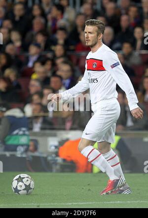 David Beckham della PSG durante la seconda partita di calcio del quarto della UEFA Champions League, FC Barcelona vs Paris Saint-Germain allo stadio Camp Nou di Barcellona, Spagna, il 10 aprile 2013. Foto di Giuliano Bevilacqua/ABACAPRESS.COM Foto Stock