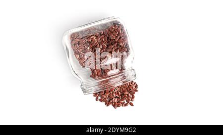 Semi di lino in vaso trasparente su fondo bianco. Foto di alta qualità Foto Stock