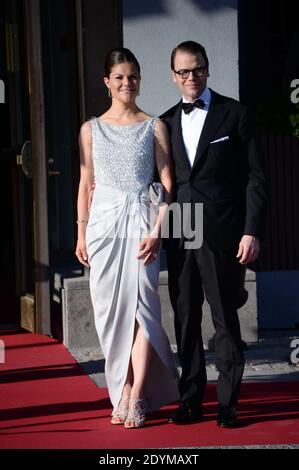 La principessa della corona svedese Victoria e il marito Prince Daniel arrivano per una cena privata prima del matrimonio della principessa svedese Madeleine e Chris o'Neill al Grand Hotel, a Stoccolma, Svezia, il 7 giugno 2013. Foto di Nicolas Gouhier/ABACAPRESS.COM Foto Stock