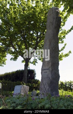 Un monumento al sito della battaglia di Agincourt, una vittoria inglese nella guerra dei cent'anni, a Azincourt, Pas-de-Calais, Francia. Foto Stock