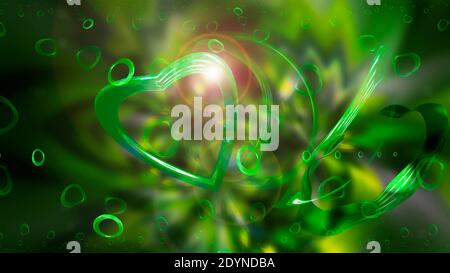 Sfondo verde astratto con una forma cardiaca. Grafica del computer Foto Stock