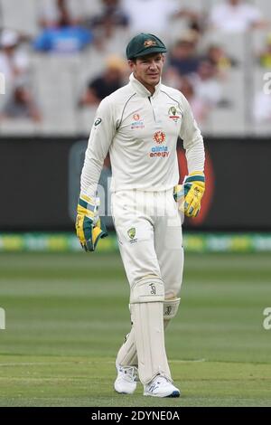 MELBOURNE, AUSTRALIA - DICEMBRE 27 2020: Il Capitano australiano Tim Paine durante il secondo giorno del secondo test di cricket Vodafone tra Australia e India al Melbourne Cricket Ground - Image Credit: brett keating/Alamy Live News Foto Stock