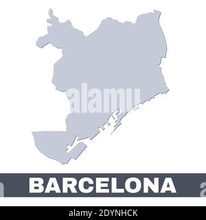 Mappa di Barcellona. Mappa vettoriale dell'area della città di Barcellona all'interno dei suoi confini. Grigio con ombra su sfondo bianco. Illustrazione isolata. Illustrazione Vettoriale