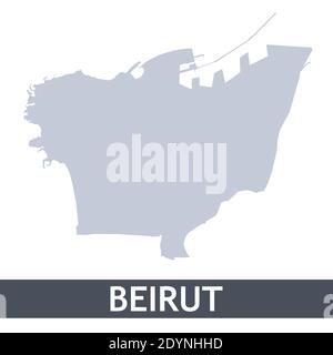 Mappa di Beirut. Mappa vettoriale dell'area della città di Beirut all'interno dei suoi confini. Grigio con ombra su sfondo bianco. Illustrazione isolata. Illustrazione Vettoriale