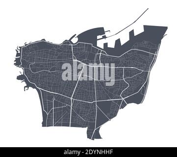 Mappa di Beirut. Mappa vettoriale dettagliata dell'area amministrativa della città di Beirut. Poster scuro con strade su sfondo bianco. Illustrazione Vettoriale