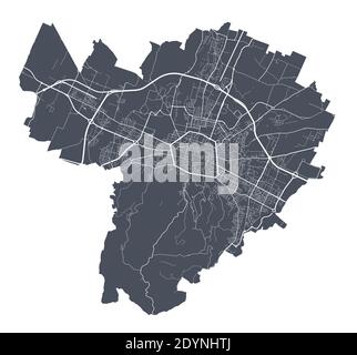 Mappa di Bologna. Mappa vettoriale dettagliata dell'area amministrativa della città di Bologna. Poster scuro con strade su sfondo bianco. Illustrazione Vettoriale