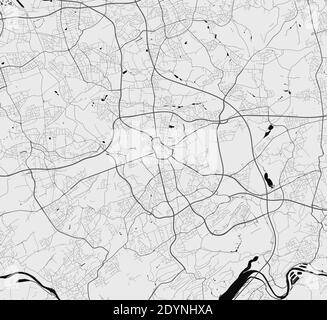 Mappa urbana di Bochum. Illustrazione vettoriale, poster della mappa Bochum. Immagine della mappa stradale con strade, vista dell'area metropolitana. Illustrazione Vettoriale