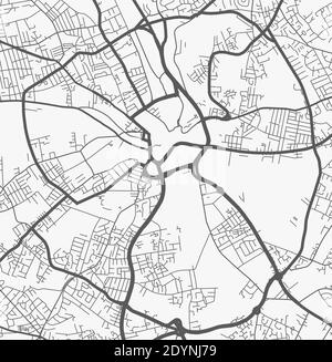 Mappa urbana di Bradford. Illustrazione vettoriale, poster a scala di grigi della mappa Bradford. Immagine della mappa stradale con strade, vista dell'area metropolitana. Illustrazione Vettoriale