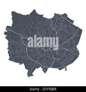 Mappa di Coventry. Mappa vettoriale dettagliata dell'area amministrativa della città di Coventry. Poster del paesaggio urbano vista aria metropolitana. Terra scura con strade bianche, strade A. Illustrazione Vettoriale