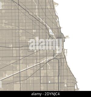 Poster della mappa della città di Chicago. Poster della mappa stradale di Chicago. Illustrazione vettoriale della mappa di Chicago. Illustrazione Vettoriale
