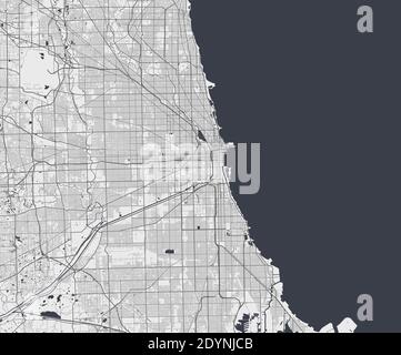 Mappa urbana di Chicago. Illustrazione vettoriale, poster della mappa di Chicago. Illustrazione Vettoriale