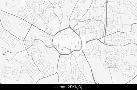 Mappa urbana di Coventry. Illustrazione vettoriale, poster in scala di grigi della mappa Coventry. Immagine della mappa stradale con strade, vista dell'area metropolitana. Illustrazione Vettoriale