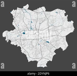 Mappa di Dortmund. Mappa dettagliata dell'area amministrativa di Dortmund. Panorama cittadino. Illustrazione vettoriale priva di royalty. Mappa lineare con autostrada Illustrazione Vettoriale