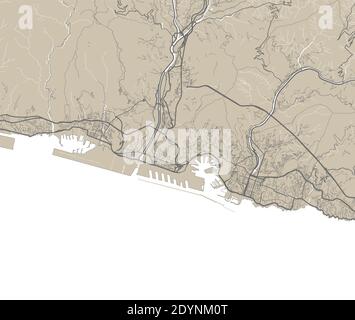 Mappa dettagliata dell'area amministrativa della città di Genova. Illustrazione vettoriale priva di royalty. Panorama cittadino. Mappa turistica grafica decorativa del territorio genovese Illustrazione Vettoriale