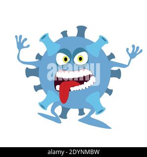 Personaggio divertente coronavirus molecolare. Vettore microbi mostro, batterio organismo virus polmonite illustrazione. Mascot coronavirus, covid-19 Illustrazione Vettoriale