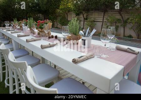 Tavoli per un ricevimento per eventi aziendali Foto Stock