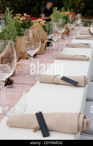Tavoli per un ricevimento per eventi aziendali Foto Stock