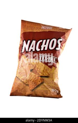 Tex-Mex nachos dal marchio Mercadona Hacendado. Sacchetto da 150 G. Foto Stock