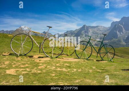 Ciclisti nei Pirenei - Aubisque, Tourmalet Foto Stock