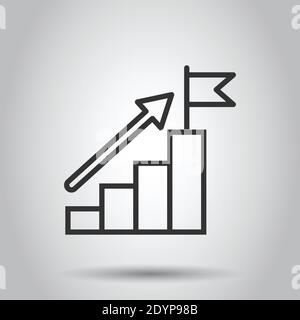 Scala con icona con bandiera finale in stile piatto. Illustrazione del vettore di sfida della leadership su sfondo bianco. Concetto di crescita professionale. Illustrazione Vettoriale