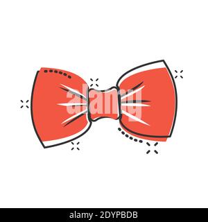 Icona a forma di arco in stile comico. Illustrazione vettoriale di cartoni animati di bowtie su sfondo isolato bianco. Concetto di business effetto farfalla spruzzi. Illustrazione Vettoriale