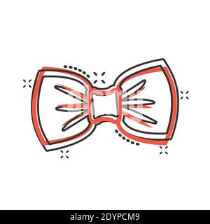 Icona a forma di arco in stile comico. Illustrazione vettoriale di cartoni animati di bowtie su sfondo isolato bianco. Concetto di business effetto farfalla spruzzi. Illustrazione Vettoriale