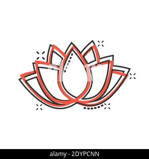 Icona Lotus in stile comico. Fiore foglia cartoon illustrazione vettoriale su sfondo bianco isolato. Blossom pianta splash effetto concetto di business. Illustrazione Vettoriale