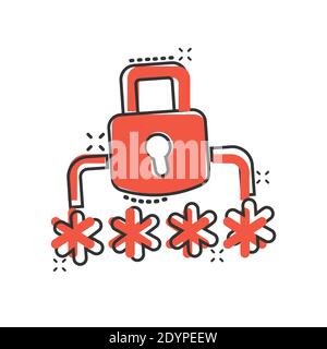 Icona di accesso in stile comico. Illustrazione vettoriale con cartoon di accesso tramite password su sfondo isolato bianco. Concetto di business effetto splash con lucchetto. Illustrazione Vettoriale