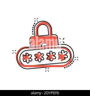 Icona di accesso in stile comico. Illustrazione vettoriale con cartoon di accesso tramite password su sfondo isolato bianco. Concetto di business effetto splash con lucchetto. Illustrazione Vettoriale