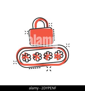 Icona di accesso in stile comico. Illustrazione vettoriale con cartoon di accesso tramite password su sfondo isolato bianco. Concetto di business effetto splash con lucchetto. Illustrazione Vettoriale