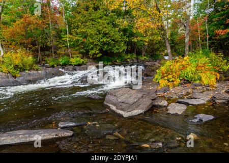 Cascate di Cordova Lago di Cordova Fiume di Crowe Havelock Peterborough County Ontario Canada in autunno Foto Stock