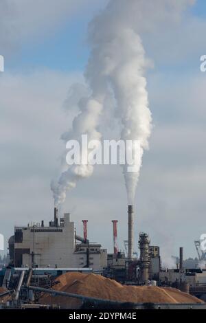 Vista della centrale di gas naturale ConocoPhillips Tacoma Terminal South lungo la via d'acqua Thea Foss a Tacoma, Washington. Foto Stock