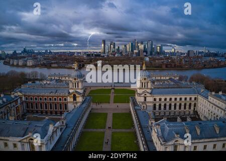 Una veduta aerea del Museo Marittimo Nazionale a Greenwich, Inghilterra Foto Stock