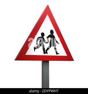 3D Render Road segno della scuola attraversando pattuglia avanti isolato Su una schiena bianca Foto Stock