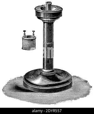 Il telefono di Alexander Graham Bell. Illustrazione del 19 ° secolo. Germania. Sfondo bianco. Foto Stock