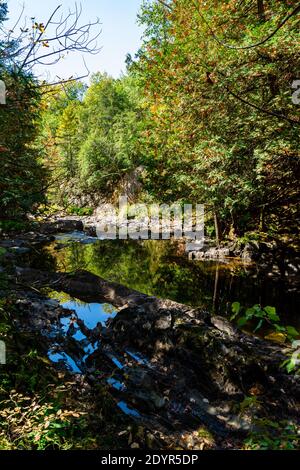 Cascate di Cordova Lago di Cordova Fiume di Crowe Havelock Peterborough County Ontario Canada in autunno Foto Stock