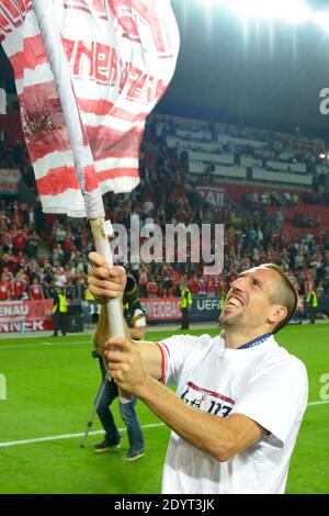 Bayern il miglior giocatore Franck Ribery di Monaco e vincitore della partita di calcio finale UEFA Super Cup, Bayern Monaco vs Chelsea nello stadio Eden di Praga, Repubblica Ceca, il 30 agosto 2013. Bayern ha vinto 2-2 (5 penalità a 4). Foto di Henri Szwarc/ABACAPRESS.COM Foto Stock