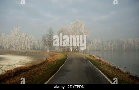 Una bella mattina invernale sui laghi all'alba Foto Stock